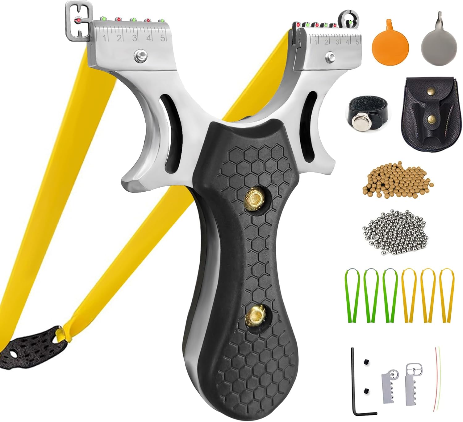 5. RCZZSUWE Slingshot, Hunting Sling Shot Set for Adults, Professional Stainless Steel Tactical Slingshots, High Velocity Catapult with Ammo Balls, Rubber Bands, Ammo Pouch, Target (Black)