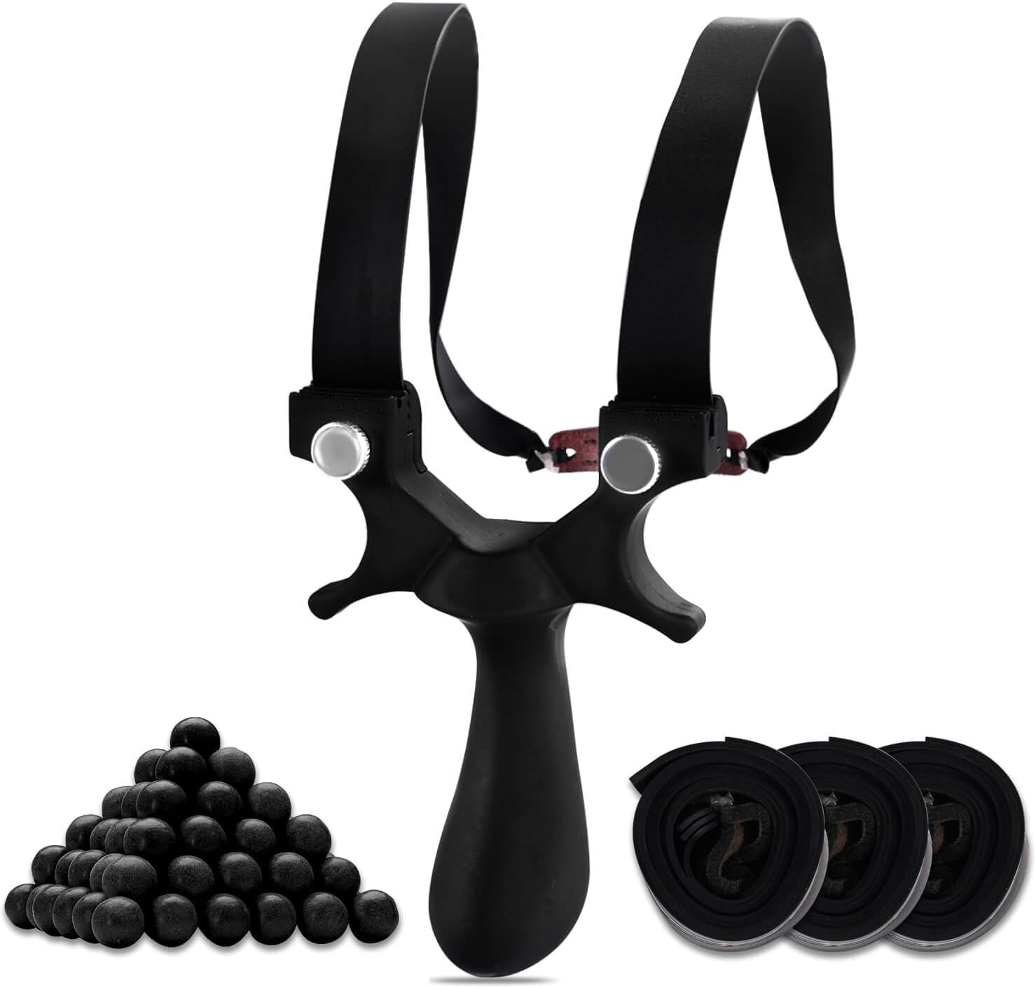7. HANSPY Slingshot Professional Slingshot for Hunting, Super Grip Surface, Easy Clip Connection, Bundle Set with 3 Replacement Rubber Bands + 350-400 Ammunition Bundle Set