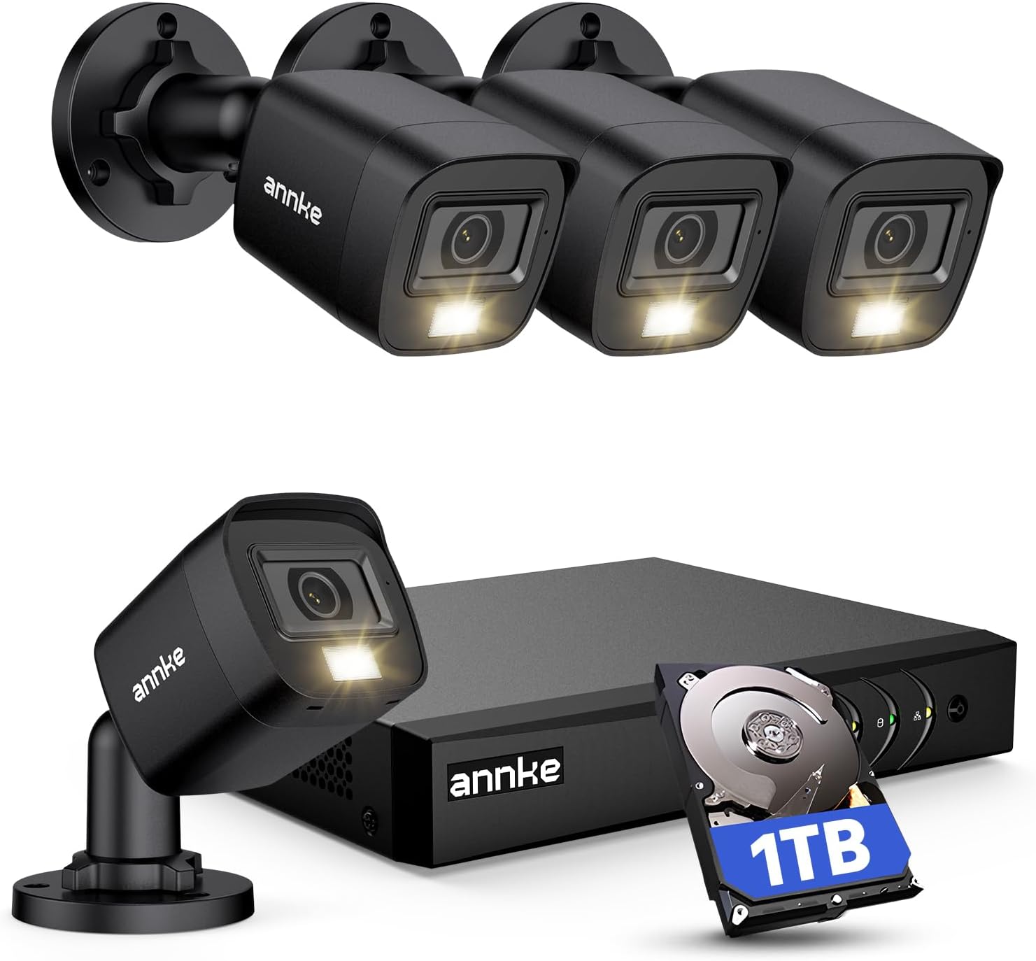 ANNKE 8 Channel Outdoor Security CCTV Camera System, Smart Human & Vehicle Detection, 3K Lite DVR with 1TB Hard Drive and 4 x 1920TVL 2MP Home Security Cams, Dual-light with Color Night Vision, IP67